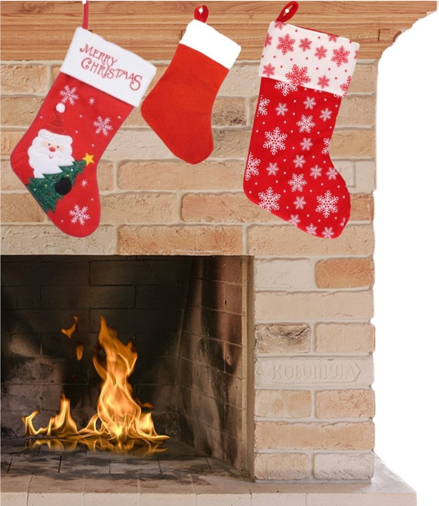 Kerstversiering Merkloos  | Kerstsokken - Set Van 3X Stuks - H32 En H40 Cm - Polyester